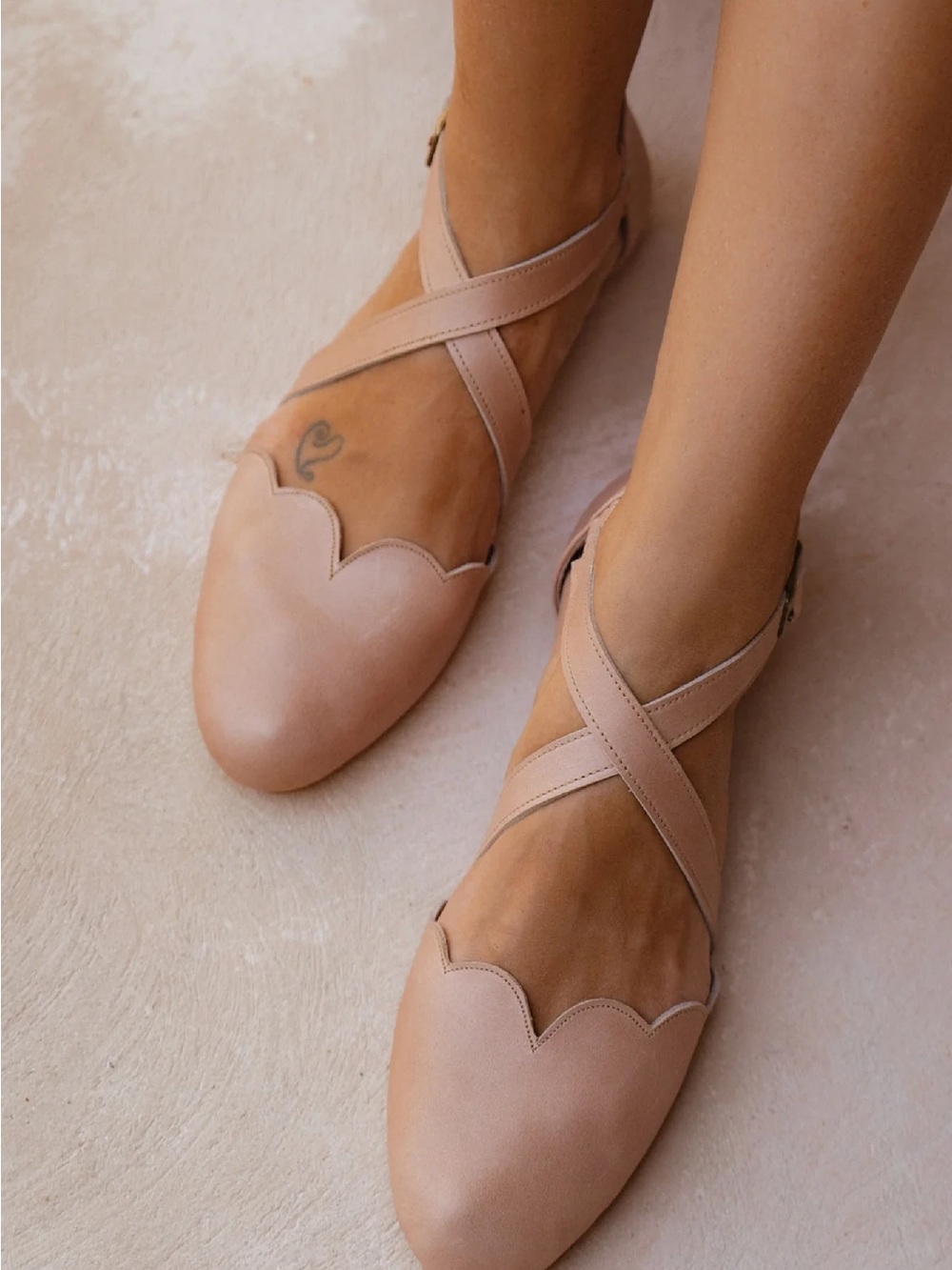 New Elf Mangrove Cross Strap Leather Ballet Flats/ Blush/ 6.5